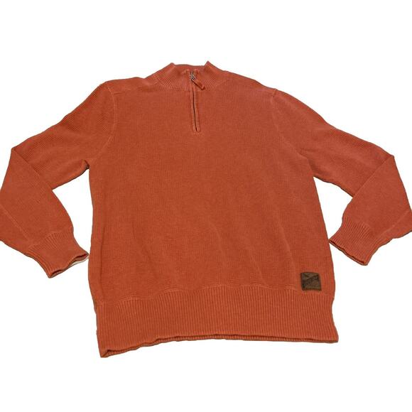 Eddie Bauer Other - Eddie Bauer Orange 100% Cotton 1/4 Zip Solid Pullover Sweater Men's Size M VTG